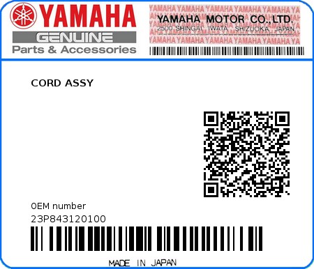 Product image: Yamaha - 23P843120100 - CORD ASSY  0