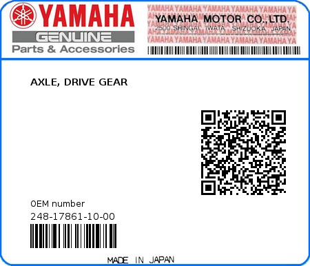Product image: Yamaha - 248-17861-10-00 - AXLE, DRIVE GEAR  0