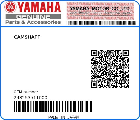 Product image: Yamaha - 248253511000 - CAMSHAFT  0