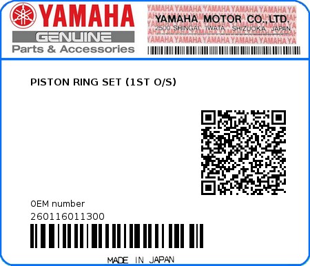 Product image: Yamaha - 260116011300 - PISTON RING SET (1ST O/S)  0