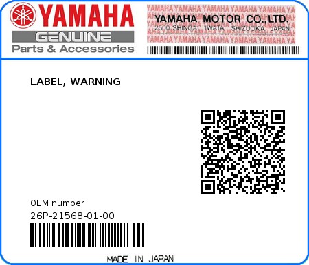 Product image: Yamaha - 26P-21568-01-00 - LABEL, WARNING  0