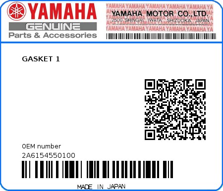 Product image: Yamaha - 2A6154550100 - GASKET 1  0