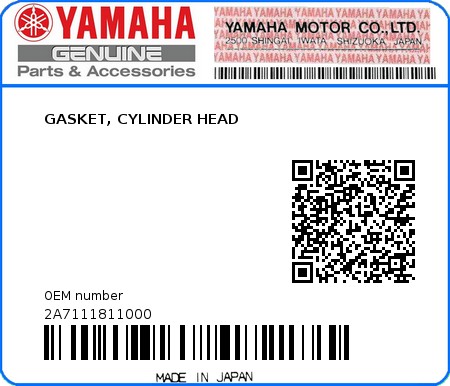 Product image: Yamaha - 2A7111811000 - GASKET, CYLINDER HEAD  0