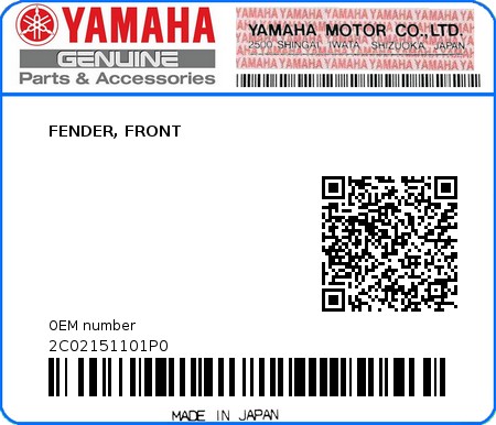 Product image: Yamaha - 2C02151101P0 - FENDER, FRONT  0