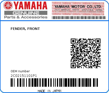 Product image: Yamaha - 2C02151101P1 - FENDER, FRONT  0