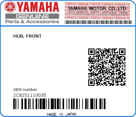 Product image: Yamaha - 2C8251110035 - HUB, FRONT  0
