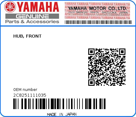 Product image: Yamaha - 2C8251111035 - HUB, FRONT  0