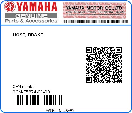Product image: Yamaha - 2CM-F5874-01-00 - HOSE, BRAKE  0