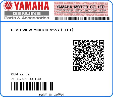 Product image: Yamaha - 2CR-26280-01-00 - REAR VIEW MIRROR ASSY (LEFT)  0