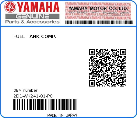 Product image: Yamaha - 2D1-WK241-01-P0 - FUEL TANK COMP.  0