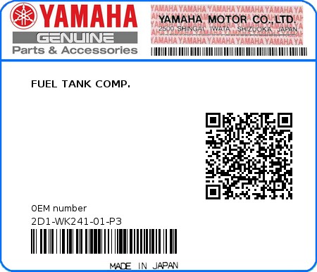 Product image: Yamaha - 2D1-WK241-01-P3 - FUEL TANK COMP.  0