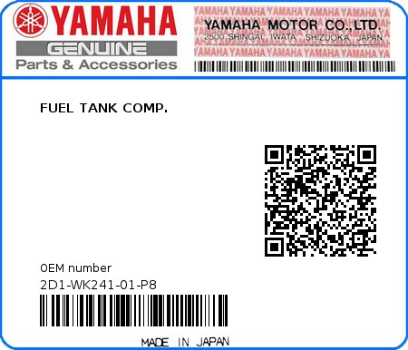 Product image: Yamaha - 2D1-WK241-01-P8 - FUEL TANK COMP.  0
