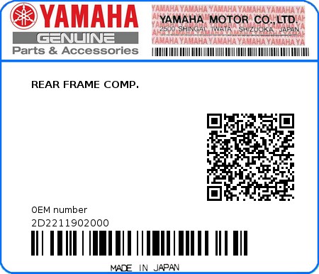Product image: Yamaha - 2D2211902000 - REAR FRAME COMP.  0