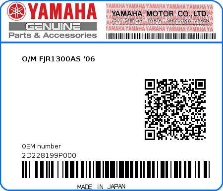 Product image: Yamaha - 2D228199P000 - O/M FJR1300AS '06  0