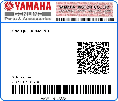 Product image: Yamaha - 2D228199SA00 - O/M FJR1300AS '06  0