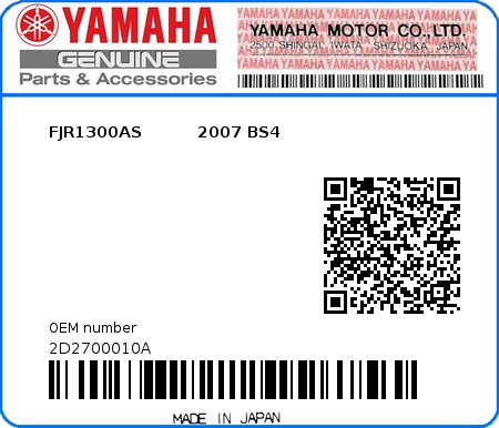 Product image: Yamaha - 2D2700010A - FJR1300AS          2007 BS4  0