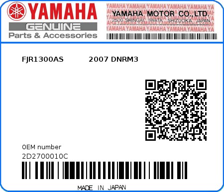 Product image: Yamaha - 2D2700010C - FJR1300AS          2007 DNRM3  0