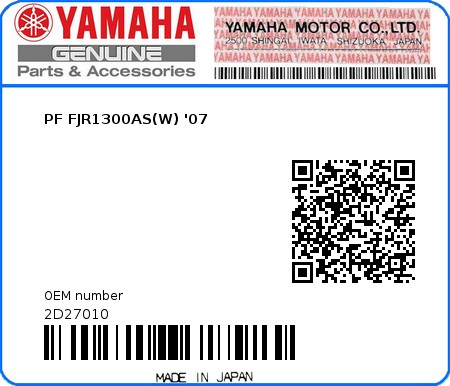 Product image: Yamaha - 2D27010 - PF FJR1300AS(W) '07  0