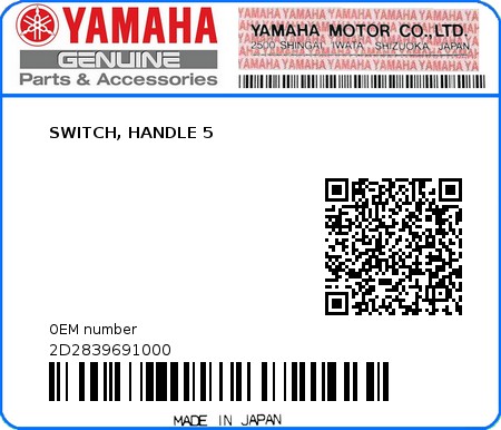 Product image: Yamaha - 2D2839691000 - SWITCH, HANDLE 5  0