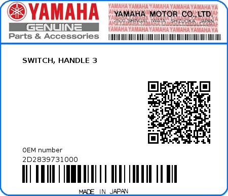 Product image: Yamaha - 2D2839731000 - SWITCH, HANDLE 3  0