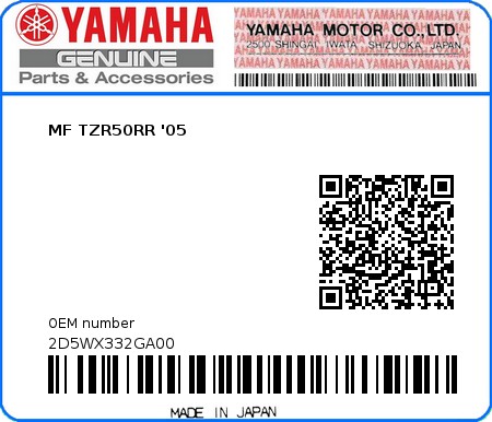 Product image: Yamaha - 2D5WX332GA00 - MF TZR50RR '05  0