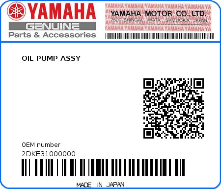 Product image: Yamaha - 2DKE31000000 - OIL PUMP ASSY  0