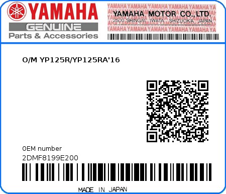 Product image: Yamaha - 2DMF8199E200 - O/M YP125R/YP125RA'16  0