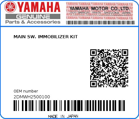 Product image: Yamaha - 2DMWH2500100 - MAIN SW. IMMOBILIZER KIT  0
