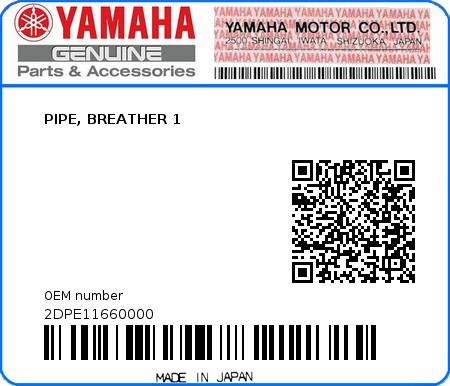 Product image: Yamaha - 2DPE11660000 - PIPE, BREATHER 1  0