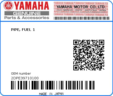 Product image: Yamaha - 2DPE39710100 - PIPE, FUEL 1  0