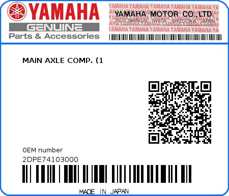 Product image: Yamaha - 2DPE74103000 - MAIN AXLE COMP. (1  0