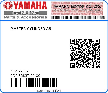 Product image: Yamaha - 2DP-F583T-01-00 - MASTER CYLINDER AS  0