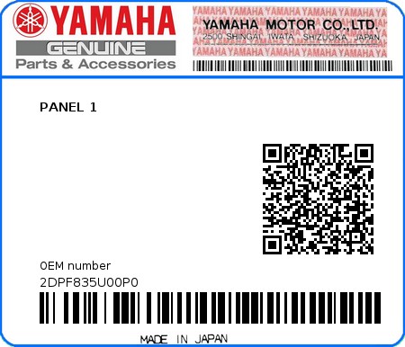 Product image: Yamaha - 2DPF835U00P0 - PANEL 1  0