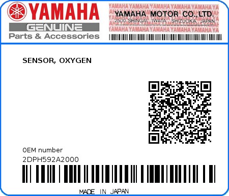 Product image: Yamaha - 2DPH592A2000 - SENSOR, OXYGEN  0