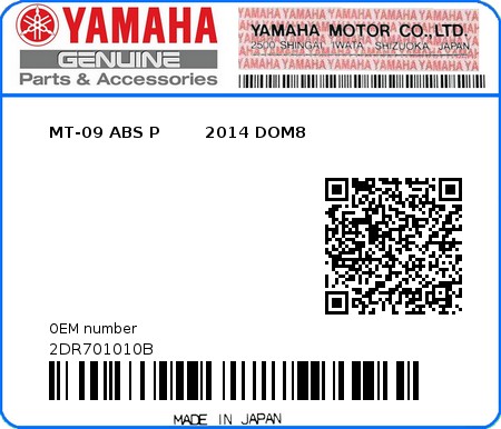 Product image: Yamaha - 2DR701010B - MT-09 ABS P        2014 DOM8  0