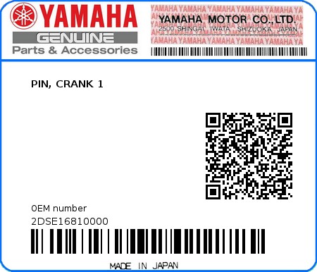 Product image: Yamaha - 2DSE16810000 - PIN, CRANK 1  0