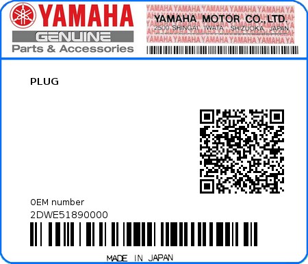 Product image: Yamaha - 2DWE51890000 - PLUG  0