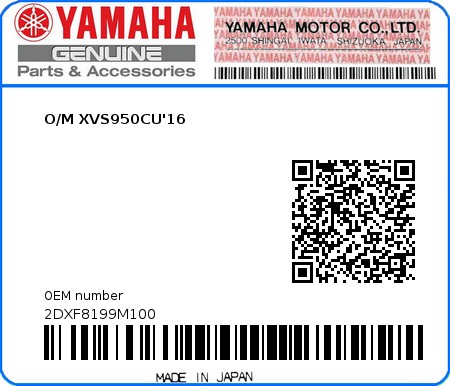 Product image: Yamaha - 2DXF8199M100 - O/M XVS950CU'16  0