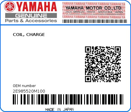 Product image: Yamaha - 2E985520M100 - COIL, CHARGE  0