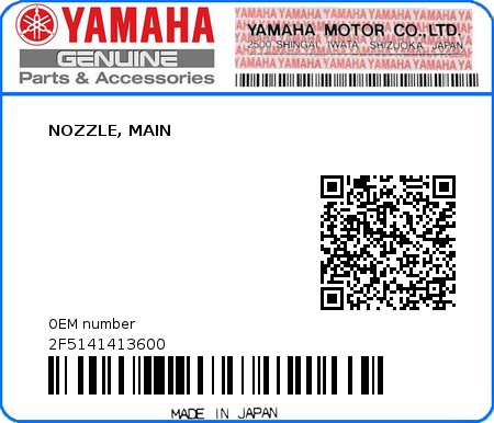 Product image: Yamaha - 2F5141413600 - NOZZLE, MAIN  0