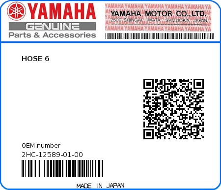 Product image: Yamaha - 2HC-12589-01-00 - HOSE 6  0