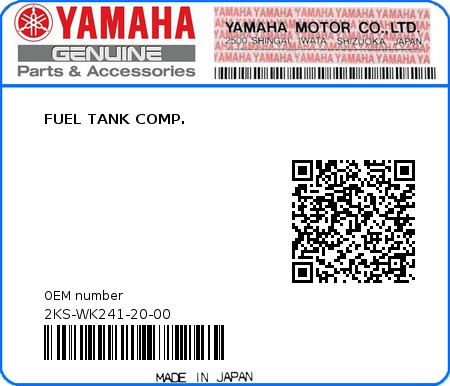 Product image: Yamaha - 2KS-WK241-20-00 - FUEL TANK COMP.  0