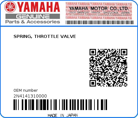 Product image: Yamaha - 2N4141310000 - SPRING, THROTTLE VALVE  0