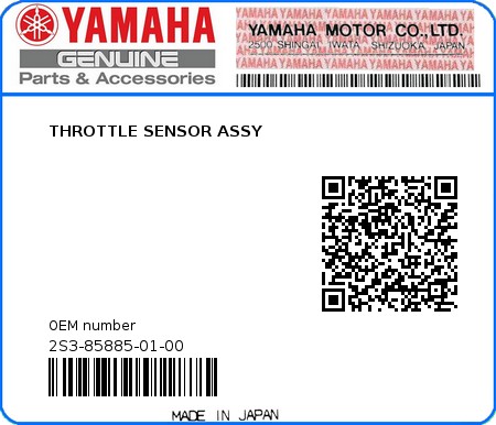 Product image: Yamaha - 2S3-85885-01-00 - THROTTLE SENSOR ASSY  0