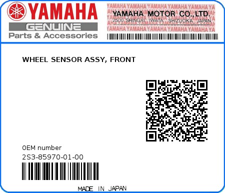 Product image: Yamaha - 2S3-85970-01-00 - WHEEL SENSOR ASSY, FRONT  0