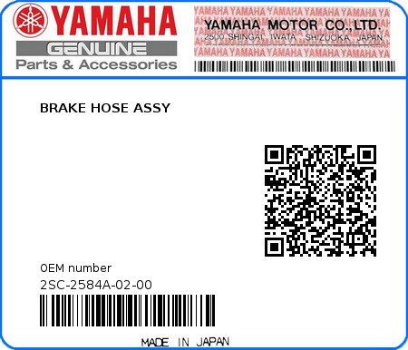 Product image: Yamaha - 2SC-2584A-02-00 - BRAKE HOSE ASSY  0