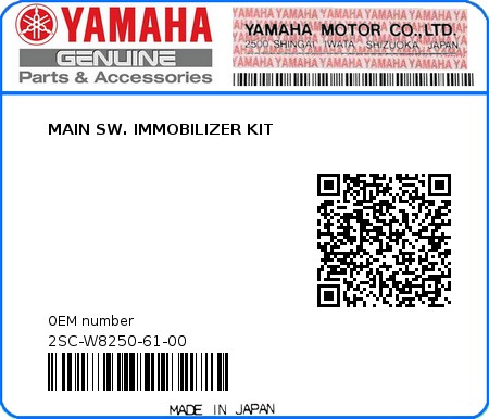 Product image: Yamaha - 2SC-W8250-61-00 - MAIN SW. IMMOBILIZER KIT  0
