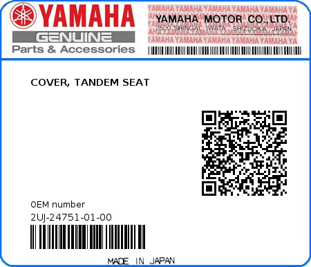 Product image: Yamaha - 2UJ-24751-01-00 - COVER, TANDEM SEAT  0