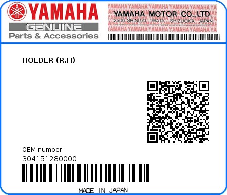Product image: Yamaha - 304151280000 - HOLDER (R.H)  0