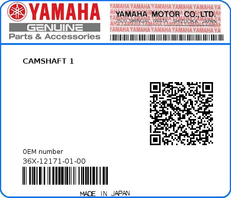 Product image: Yamaha - 36X-12171-01-00 - CAMSHAFT 1  0